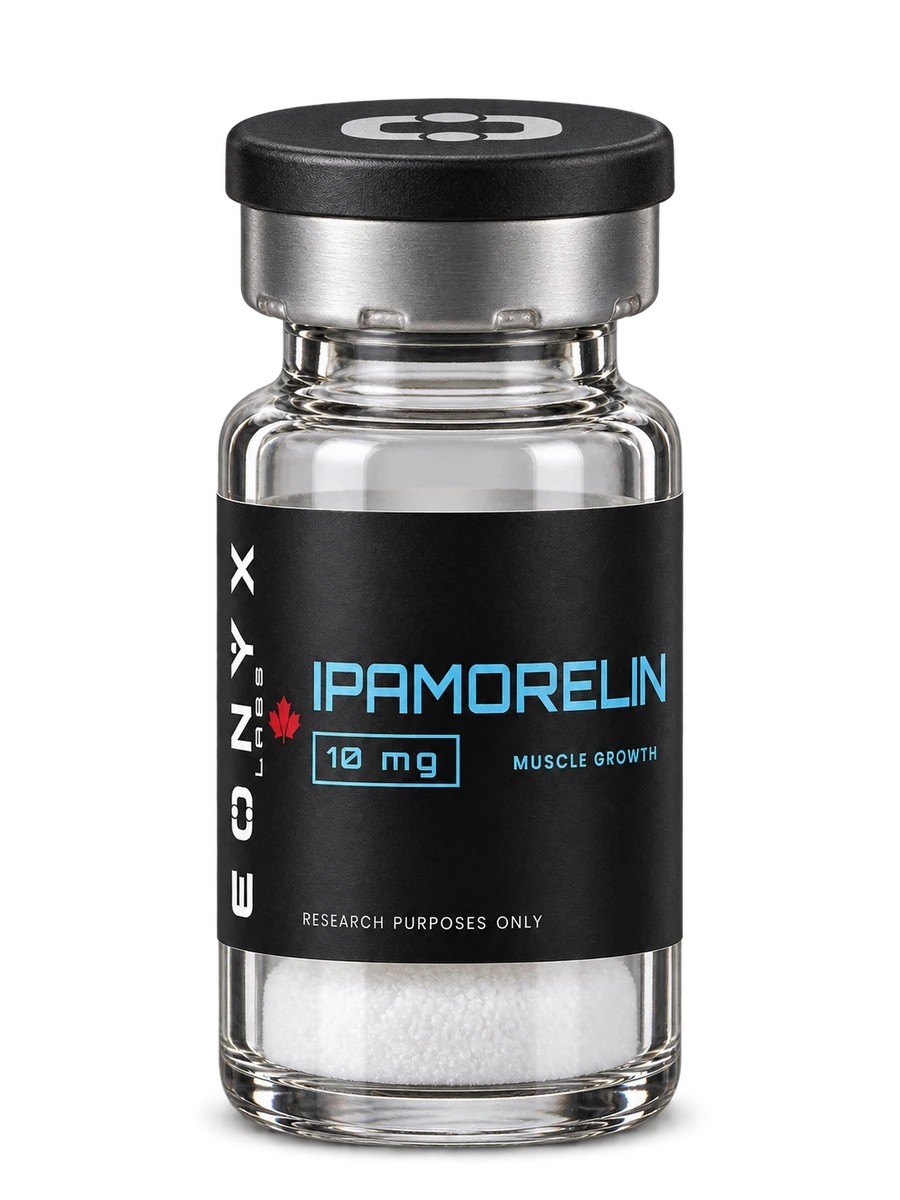 IPAMORELIN 10 mg research vial — photographic illustration