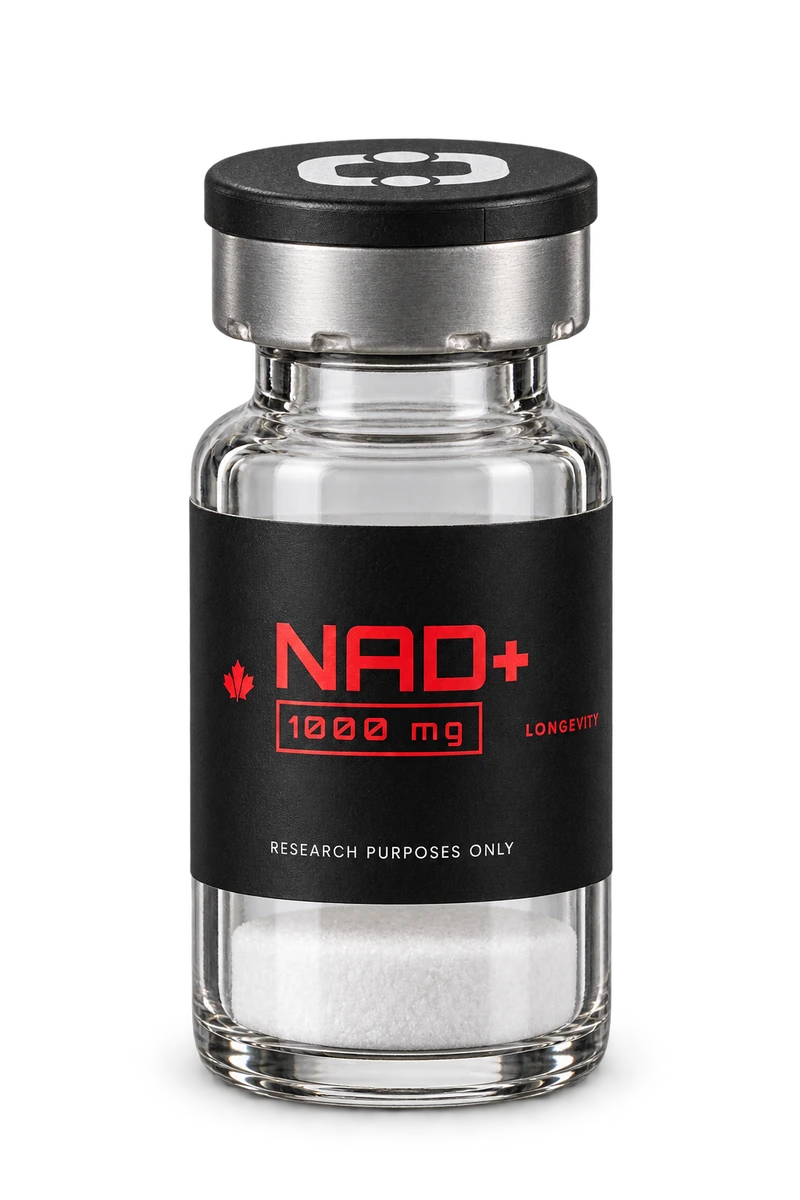 NAD+ 1000 mg research vial — photographic illustration