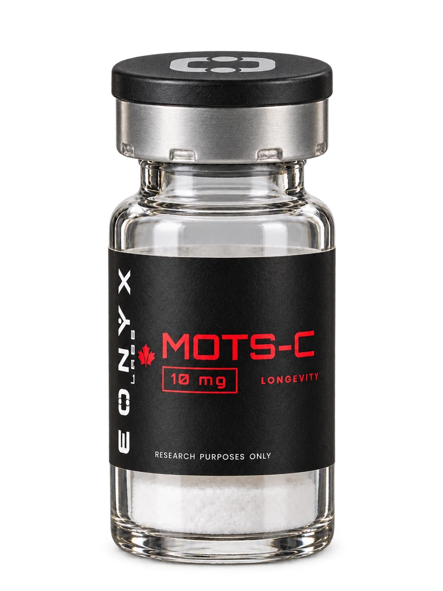 MOTS-C 10 mg research vial — photographic illustration