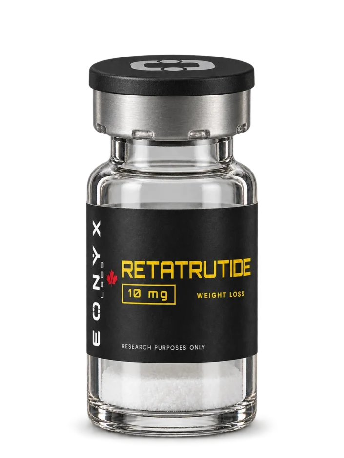 RETATRUTIDE 10 mg research vial — photographic illustration