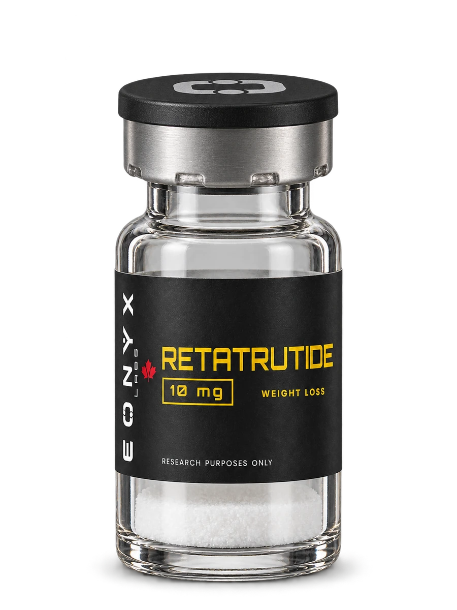 RETATRUTIDE 10 mg research vial — photographic illustration