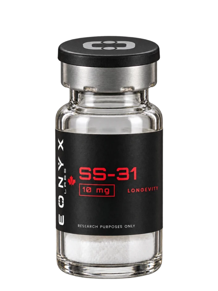 SS-31 10 mg research vial — photographic illustration