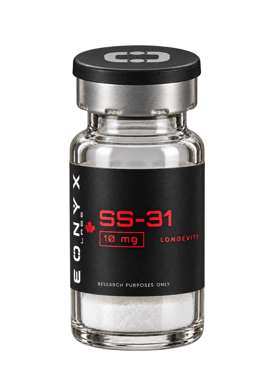 SS-31 10 mg research vial — photographic illustration