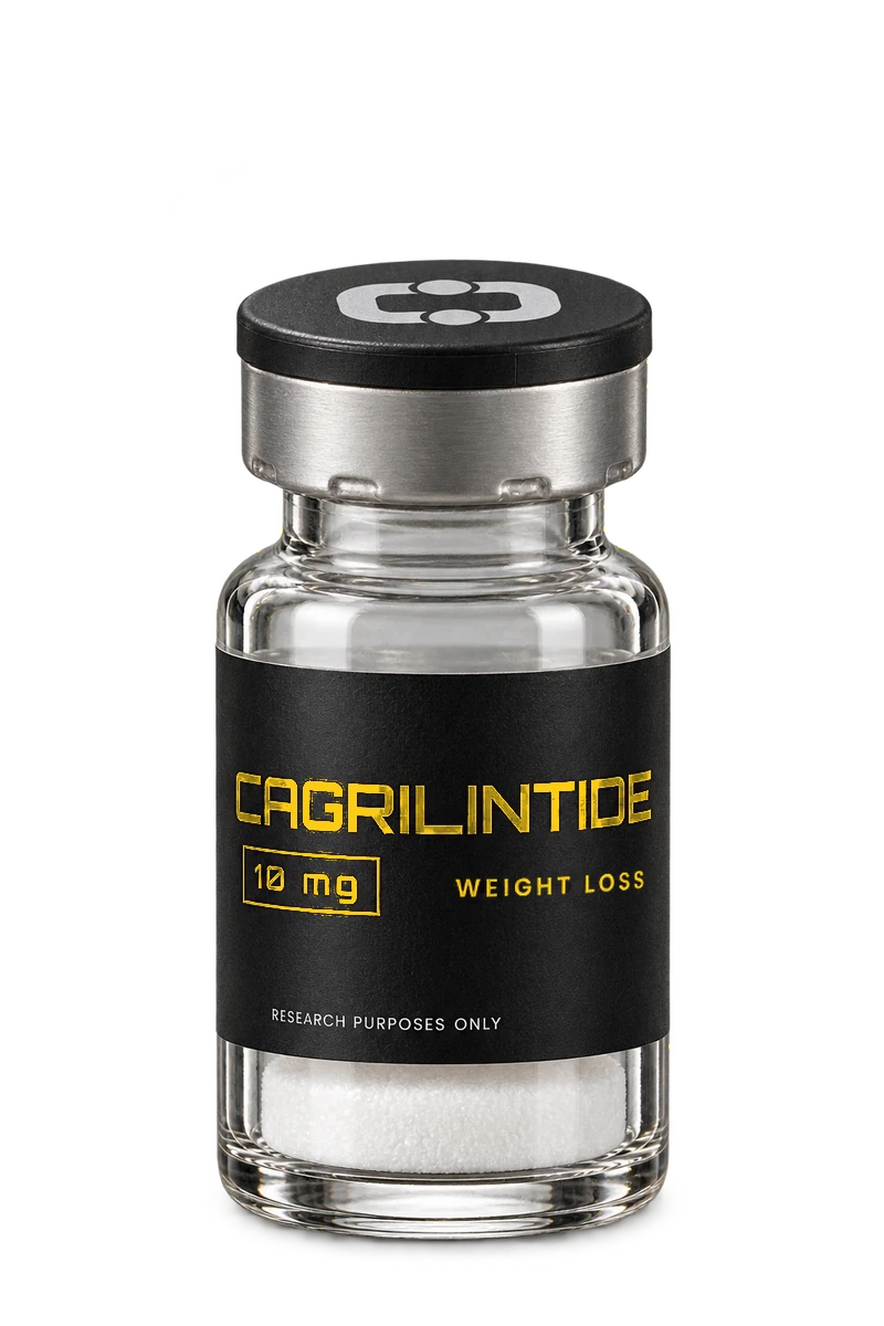 CAGRILINTIDE 10 mg research vial — photographic illustration